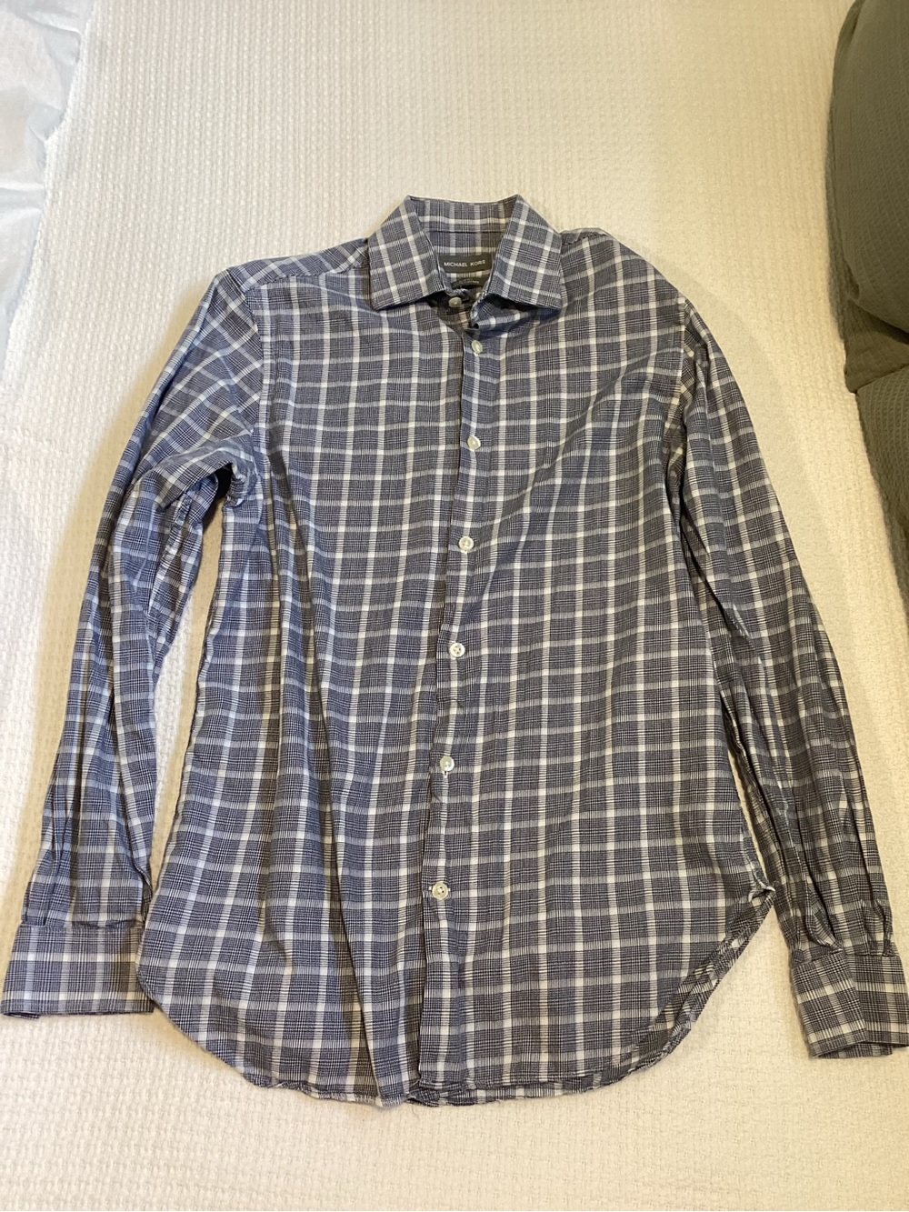 Michael Kors Men's Blue and White Plaid Button-Down Shirt